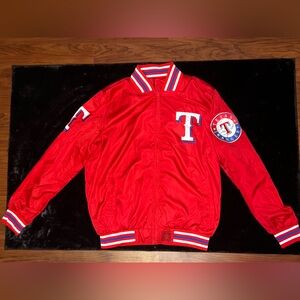 Texas Rangers Red Varsity Jacket w/ Logos & Removable Hoodie